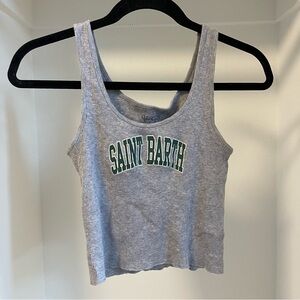 Brandy Melville Gray Ribbed Tank Top with Green Print